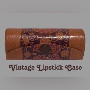 Vintage Lipstick Case, Italian Leather with Mirror, Oxblood/Brown